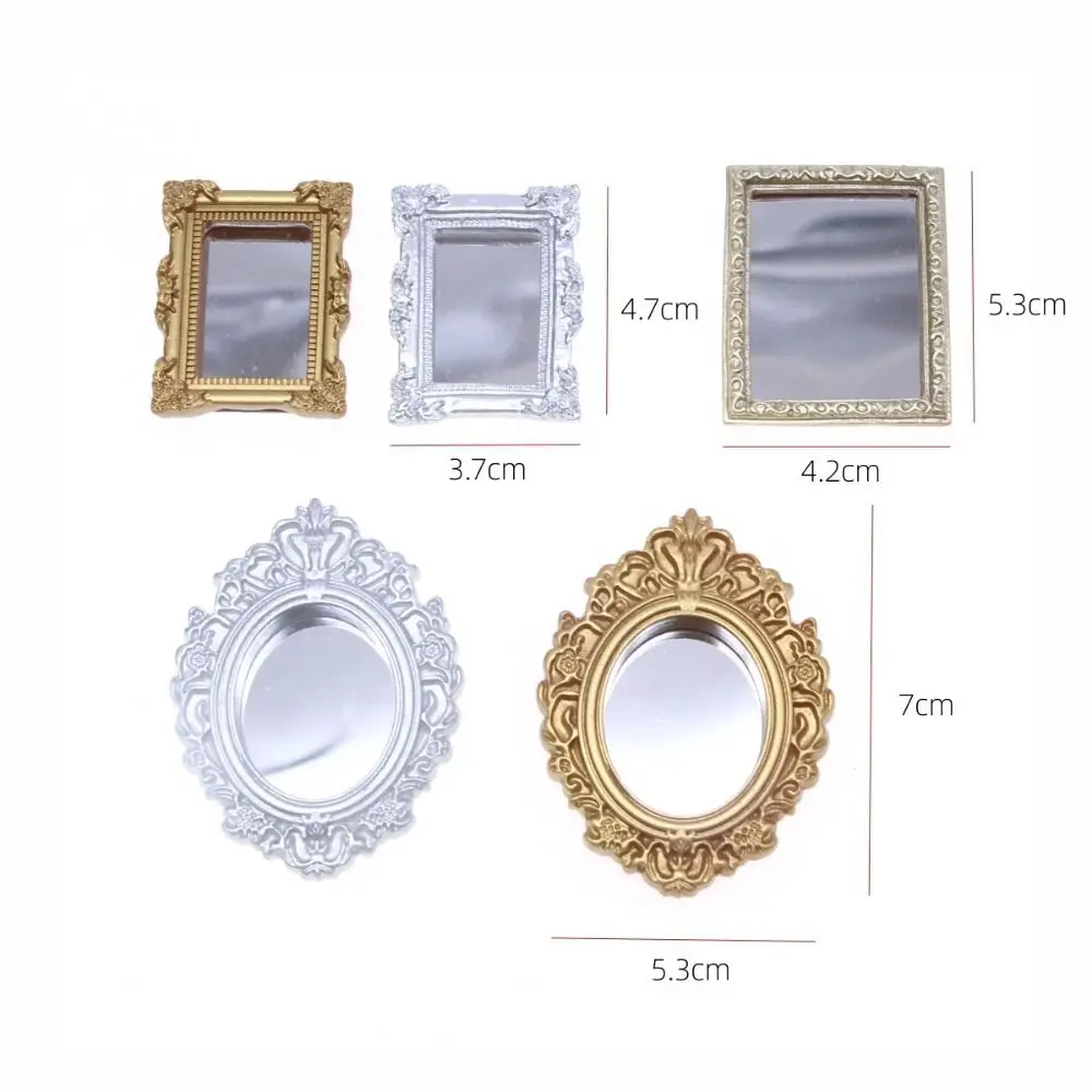Cute Pretend Play 1:6/1:12 Doll House Furniture Retro Carving DollHouse Mirror Model DIY Metal Border Miniature Toy Mirror Ob11