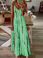 Women's Casual Loose V-neck Tie Dye Printed Spaghetti Maxi Dress Summer Beach Vacation Long Dress - Image 4