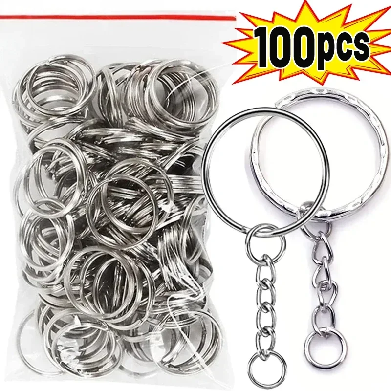 100pcs Metal Blank Keyring Keychain Split Rings Keyfob Key Ring Lobster  Clasp Key Pendant Chain Keychains with Eye Pin Accessory - AliExpress