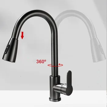 สแตนเลสสตีลสมัยใหม่ 360 °   ก๊อกน้ำอ่างล้างจานแบบยืดหดได้ หมุนได้ ใช้ได้กับอ่างล้างหน้าในห้องน้ำ ทนทาน ติดตั้งง่าย ทันสมัย เหมาะสำหรับใช้ในบ้าน 2