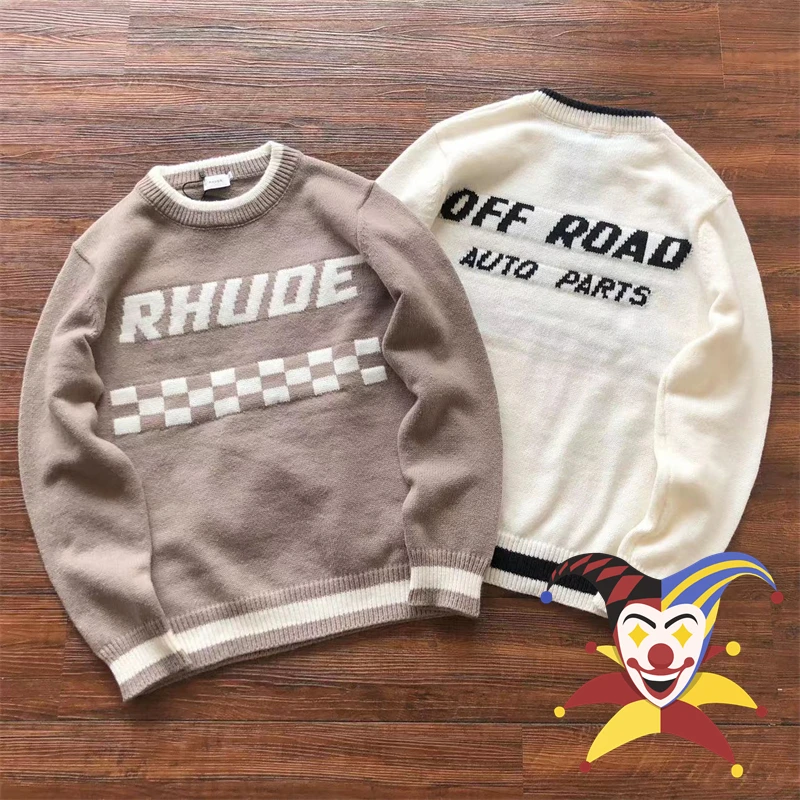 

Rhude Track jacquard logo Sweater Men Women Best Quality Knit Casual Sweatshirts