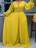 Mlaiscsr Elegant Evening Party Jumpsuit Long Sleeved Waist Pearl Bead Mesh Loose Wide Leg Pleated Long Dinner One Pieces Rompers - Image 2