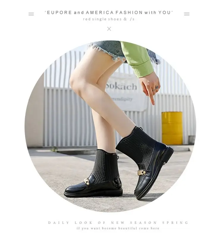 Neue Mittlere Waden Regen Stiefel frauen Original Marke Metallic Galoschen Frau Trendy Rainshoes Damen Plüsch Gefüttert Wasser Schuhe Niedrigen absätzen – Detail 32