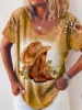 Western Cowboy T-Shirts Boots Floral Pattern 3D Print Women's V-Neck Short Sleeve T Shirt Y2K Tees Harajuku Tops Female Clothing