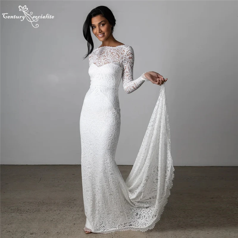 

Свадебное платье для невесты 2023 с длинным рукавом и открытой спиной, богемные кружевные свадебные платья, пляжные платья для невесты, Vestido De Noiva