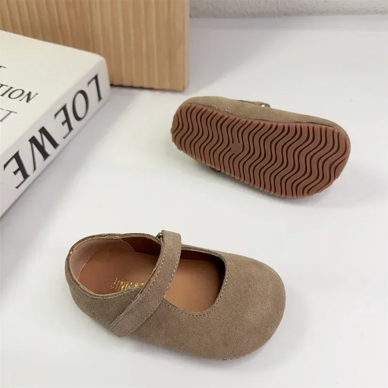 Baby Girls Flat Shoes Vintage Kids Boots Autumn Boutique Soft-Tole Footwear Swede Leather Flatties for Children 1-8 Years