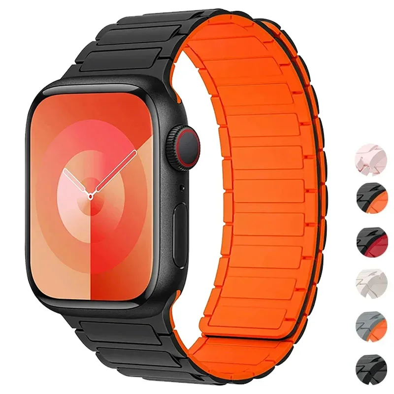 

Ремешок магнитный для Apple Watch Band 44 мм 40 мм 49 мм 45 мм 41 мм 38 мм, силиконовый браслет для iWatch Series 9 8 7 6 5 4 3 Se ultra 2