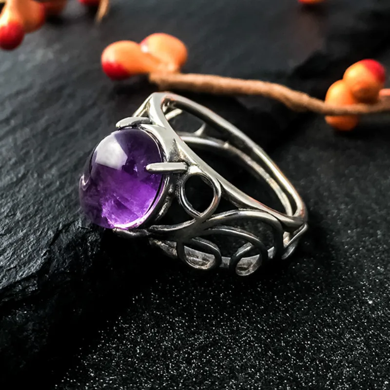 

Natural Amethyst 8*10MM Gemstone Ring Silver Female Engagement Wedding Party Jewelry Vintage Fine Jewelry