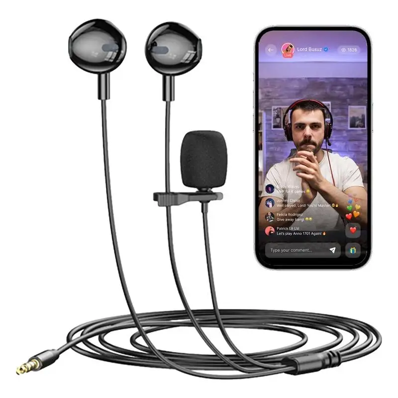 

USB Lavalier Microphone Wired Dual Earbuds Podcast Mic Noise Reduction For Computer Live Streaming Karaoke