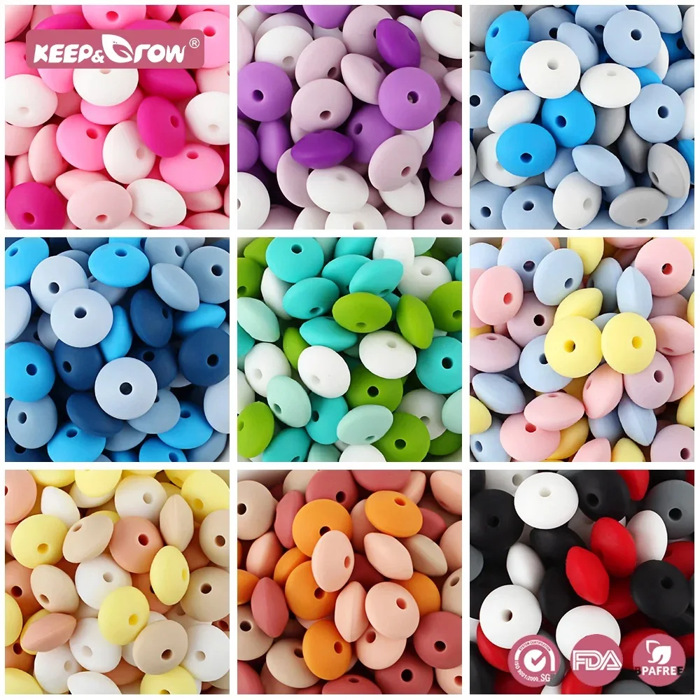 Silicone Beads 20Pcs Silicone Beads Baby 12MM Lentil Beads DIY Pacifier Clips Chain Pendant BPA Free Eco-friendly Baby Teether Toys Accessories silicone beads