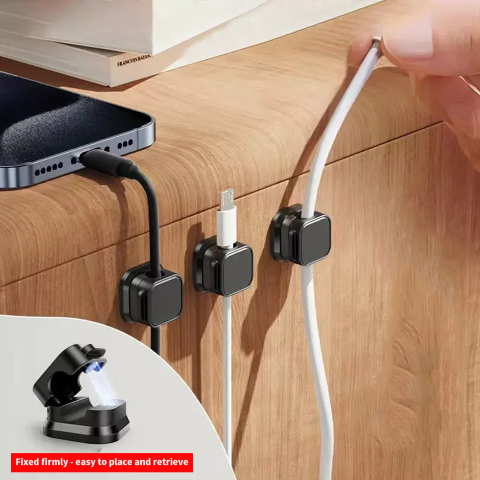 MoKo 6 Pezzi Clip Per Cavi Magnetiche, Organizer Per Cavi Con Adesivo Nano, Diametro 7.7 Mm, Per Scrivania, Auto, Parete, Nero