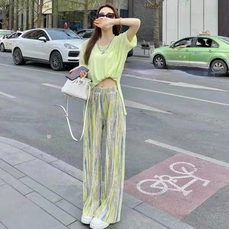 Casual Pants Women Tie-dye Long Summer All-match Loose Mujer Bright Elegant Streetwear Harajuku Stylish 90s High-waist Trousers