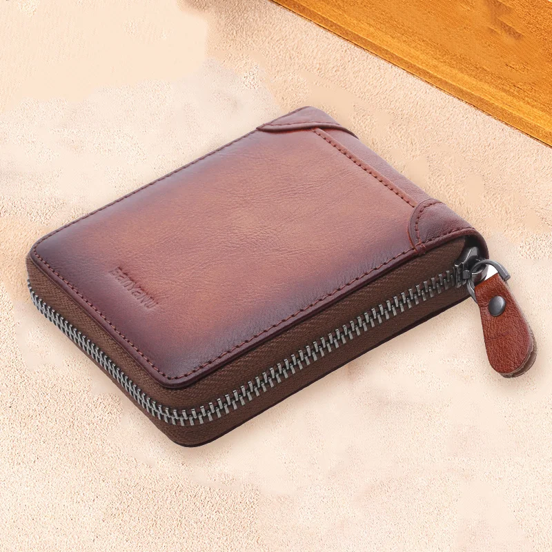 

Airtag Tracker RFID Anti-theft Brush Fashion Men Wallet Magnetic Button Genuine Leather Purse 2024 Money Bags Credit Card Holder