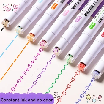 6-24pcs/set Flower Line Shape Highlighter Pen Roller Tip Curve Liner Marker Kawaii Stationery School Office Supplies 1