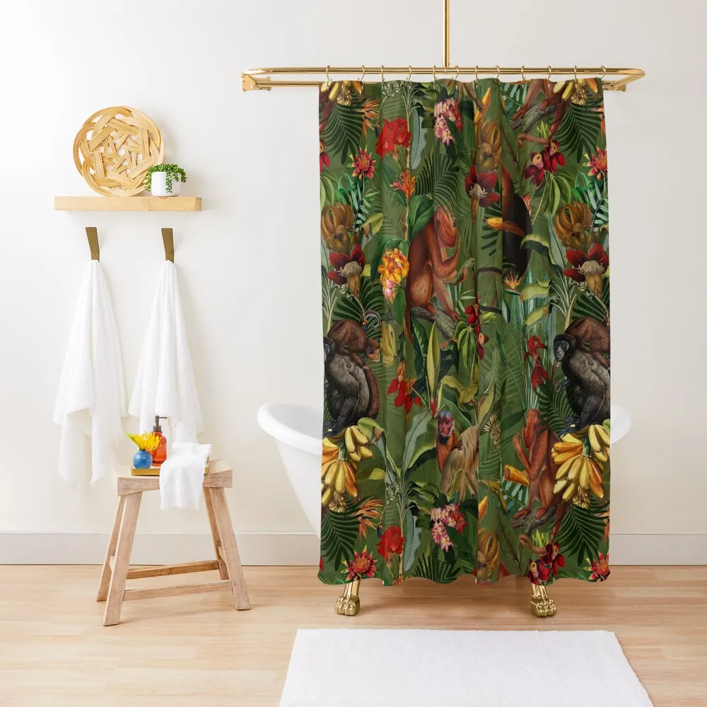 

Tropical monkey jungle pattern - dark green Shower Curtain Shower Waterproof Bathroom Decor Shower For Bathroom Curtain