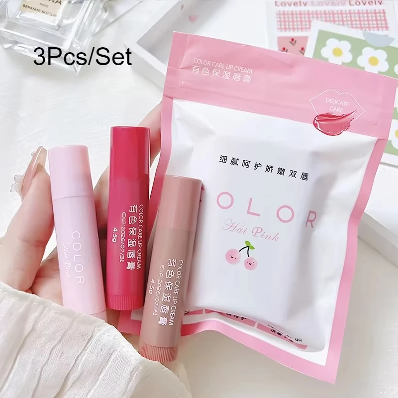 3Pcs/Set Sweet Liquid Lipstick Set Matte Velvet Lip Glaze Non-marking Lip Tint Cosmetic Kits Lipgloss Waterproof Longlasting New