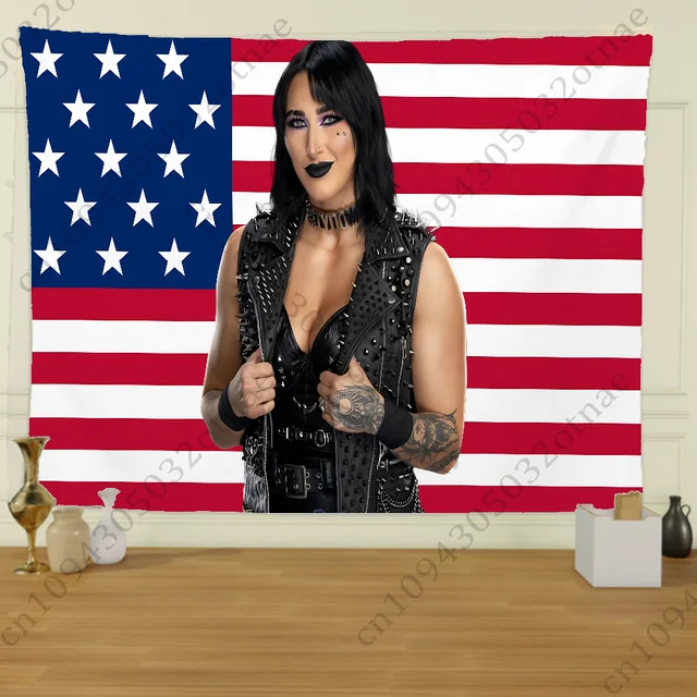 R-Rhea Ripley Wrestler Feel Tapisserie, Photo à motif créatif, Art mural de salon, Bannières décoratives extérieures, Décor de fête 5