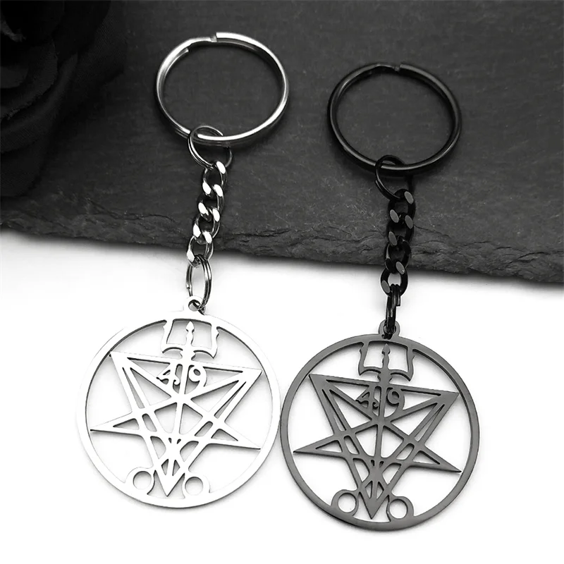 Lucifer Sigil Stainless Steel Keychain - Occult Symbol Key Ring Jewelry