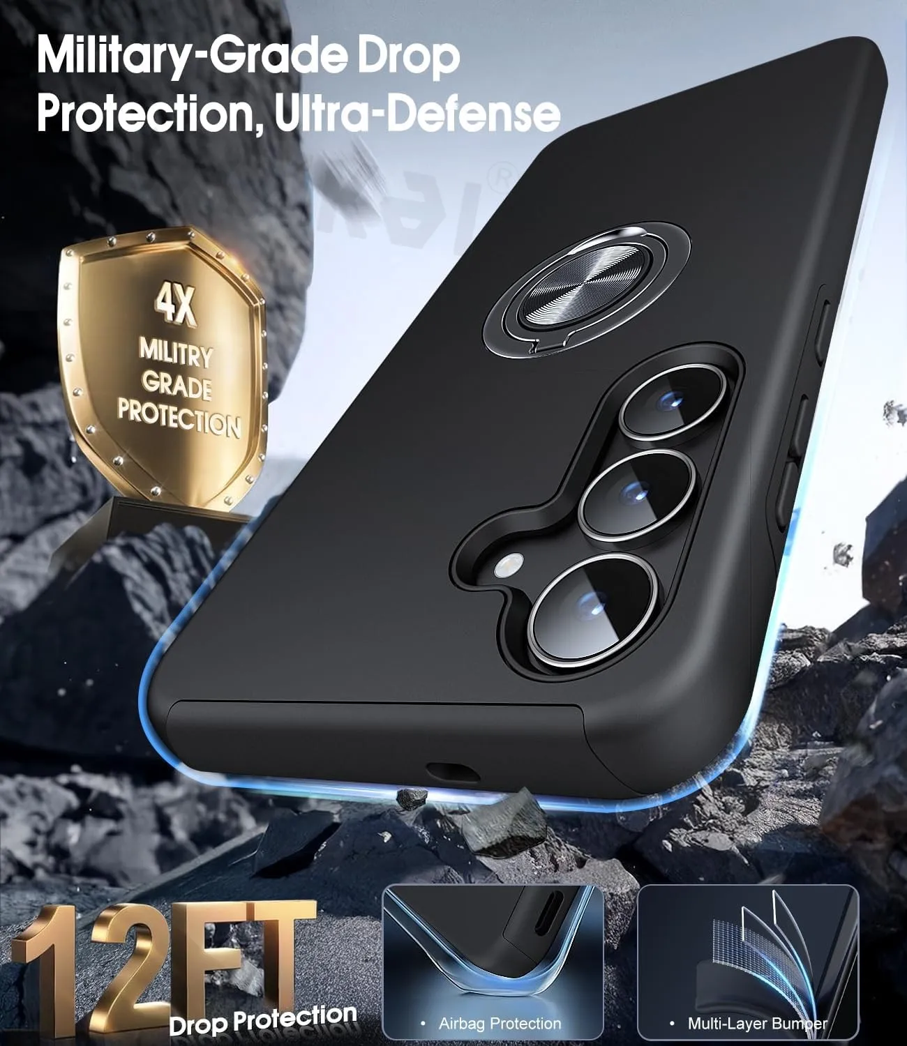 Dual Layer Military Grade Shockproof Metal Ring Slim Fit Phone Case