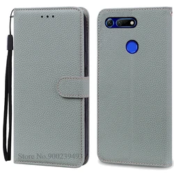 Leather Wallet Flip Case for Honor View 20 - Elegant Phone Cover with Card Slots (Gray)