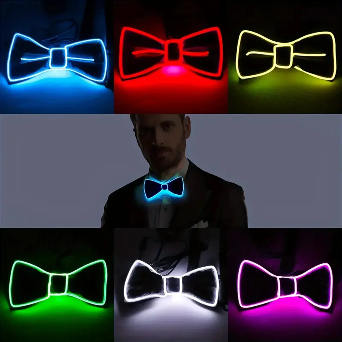 1pcs LED Luminous Bow Tie LED Neon Bowtie Funny Ties for Man Christmas Wedding Light Bow Tie Festival Party Supplies Props