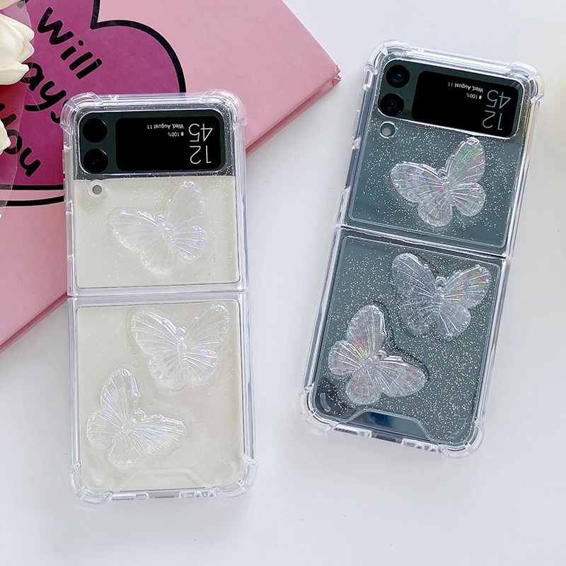 z flip3 cover For Sumsung ZFlip3 Case Clear Luxury Soft Four-corner Anti-fall Crystal Butterfly Cover For Samsung Galaxy Z Flip3 Z Flip 3 5G samsung galaxy z flip3 case