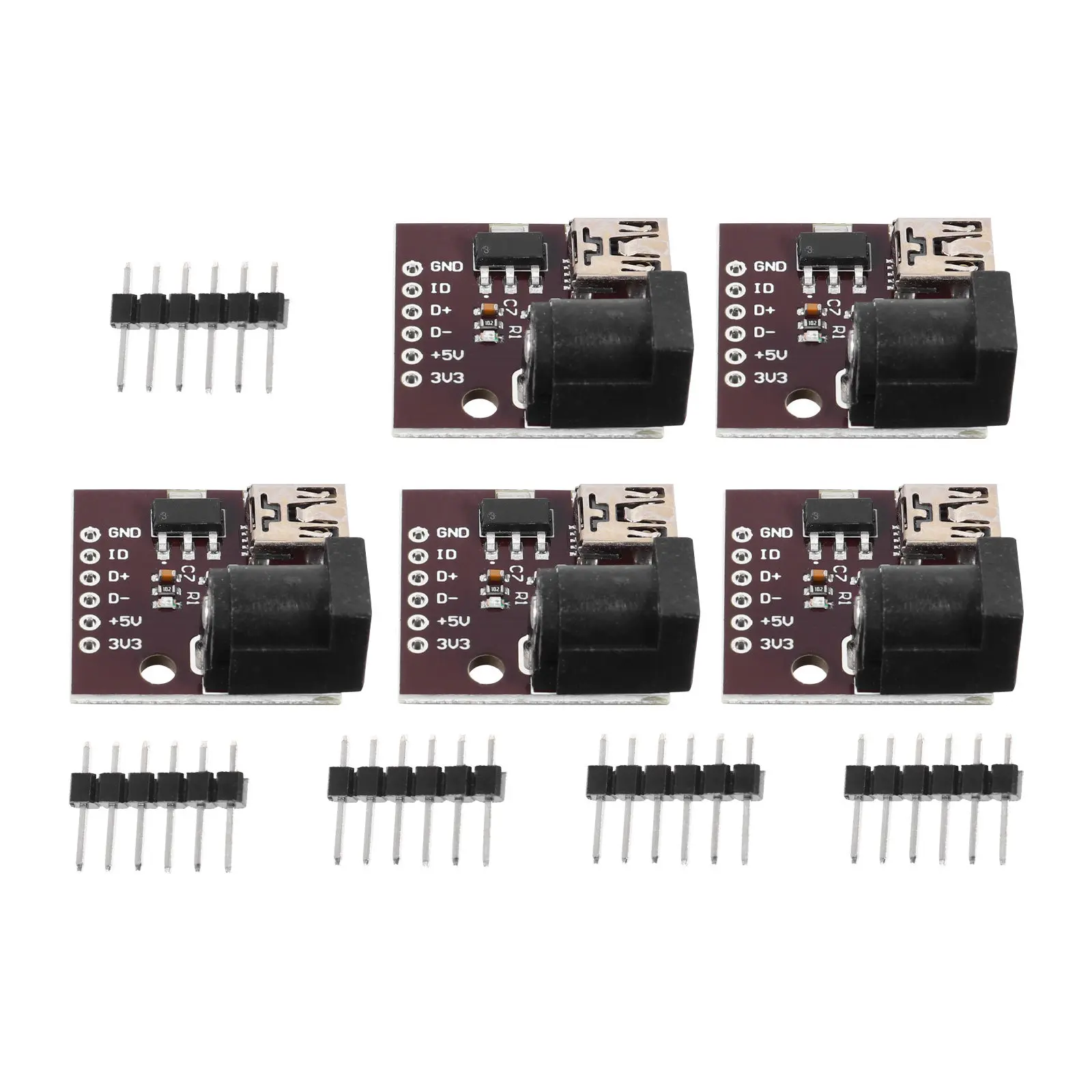 5Pcs USB 전원 인터페이스 모듈 안전 소재 과부하 보호 미니 충전 포트 보드 5V 입력 고내구성 전원 공급 장치