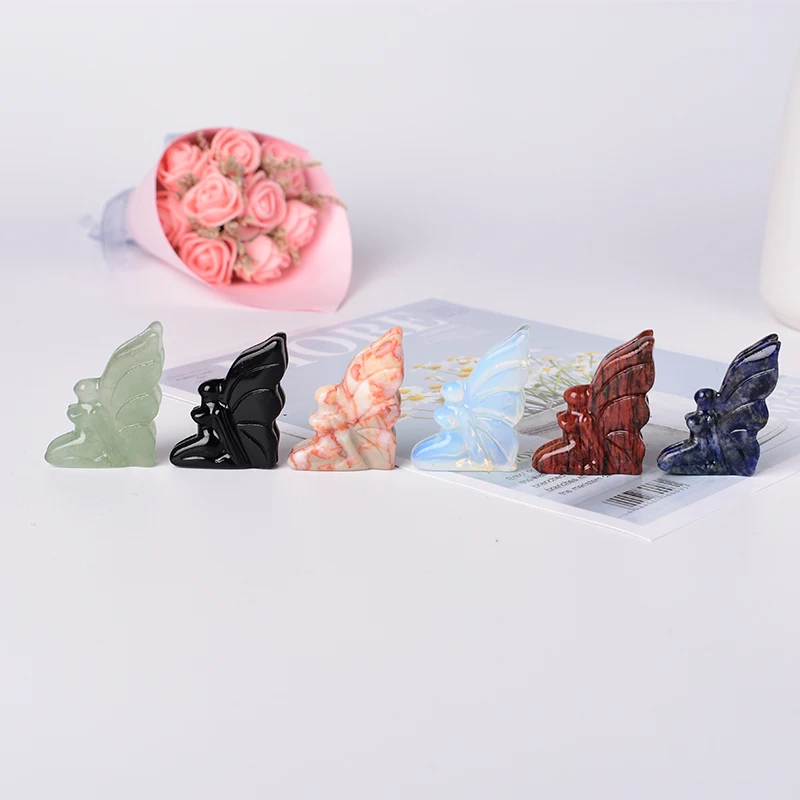 1PC Natural Stone Butterfly Faery Figurine Reiki Polished Crafts Small Decoration Home Decor Christmas Present Souvenir 3
