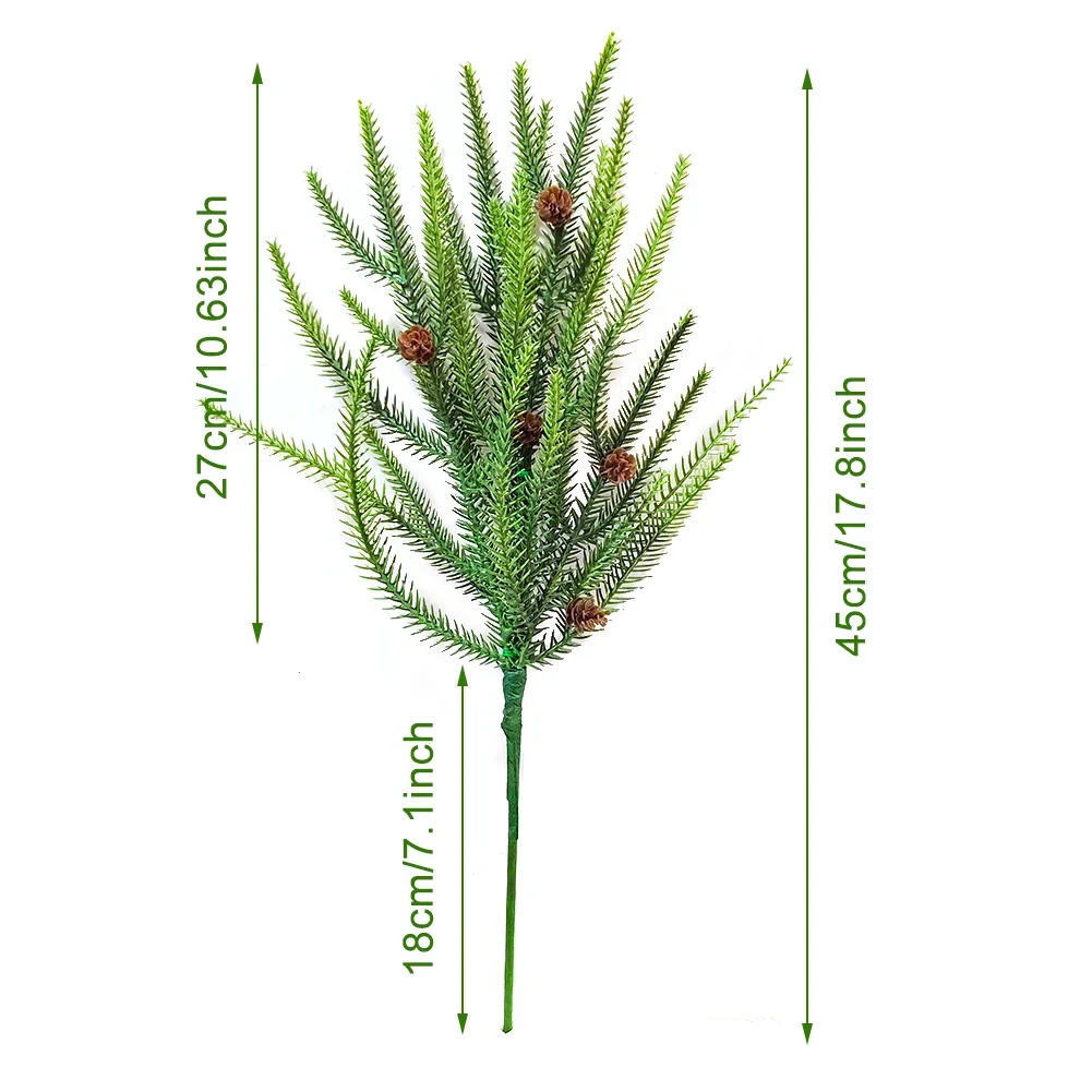 Artificial Pine Branches with Pine Cones Plastic for Christmas Home Decoration