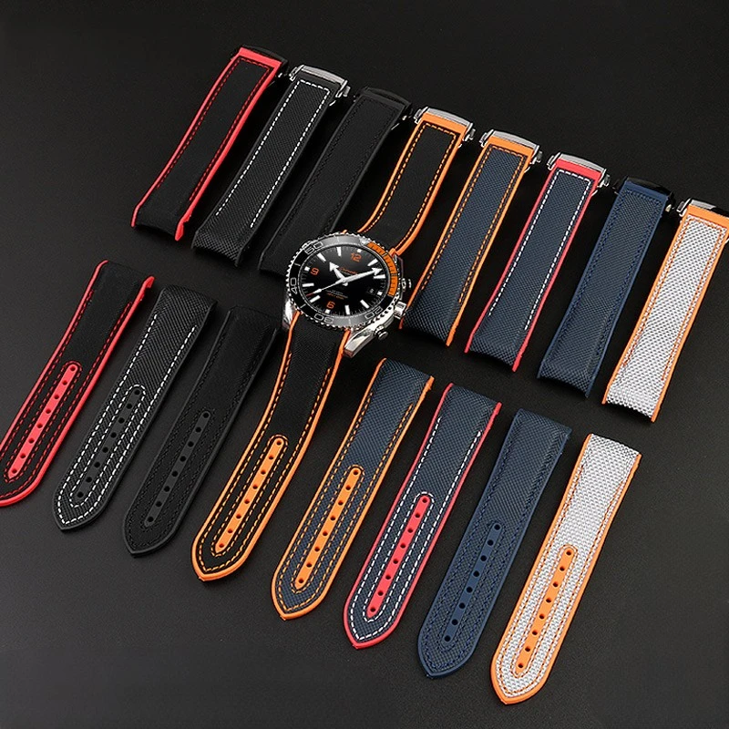 Curved end 20m 22mm Nylon Rubber Watchband For Omega SEAMASTER PLANET OCEAN Deployant Clasp Strap Watch Silicone Men accessories