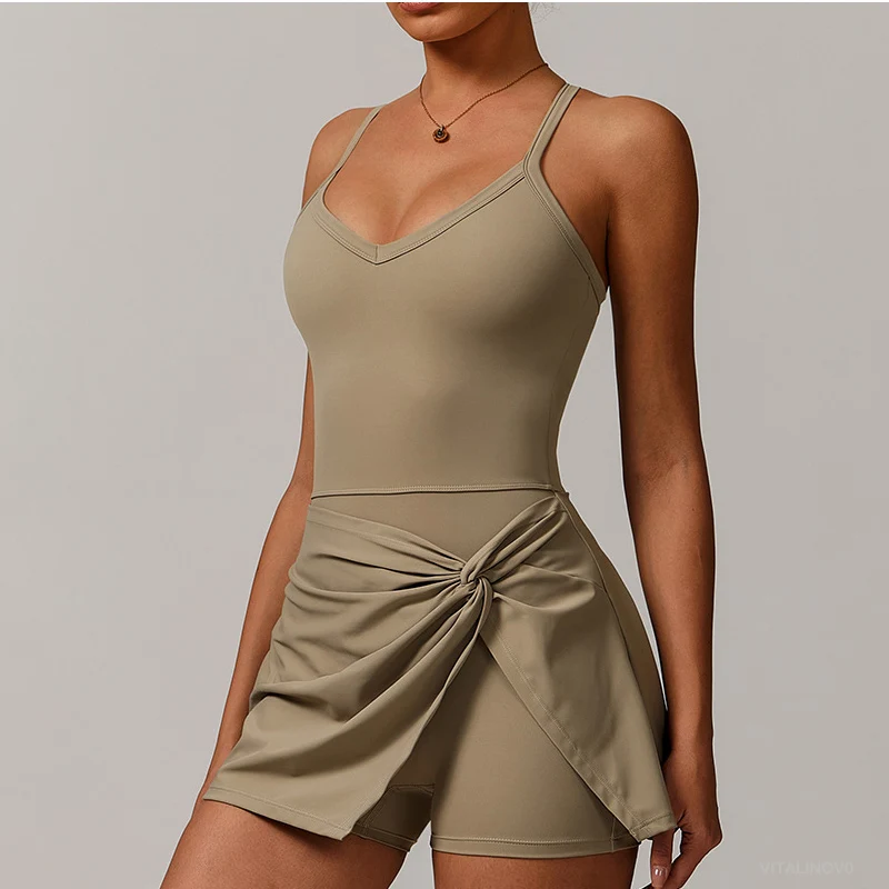 VITALINOVO Womens Tennis Dress with Shorts Underneath Workout Dress with Built-in Bra Deep V Neck Athletic Dresses Golf Dress