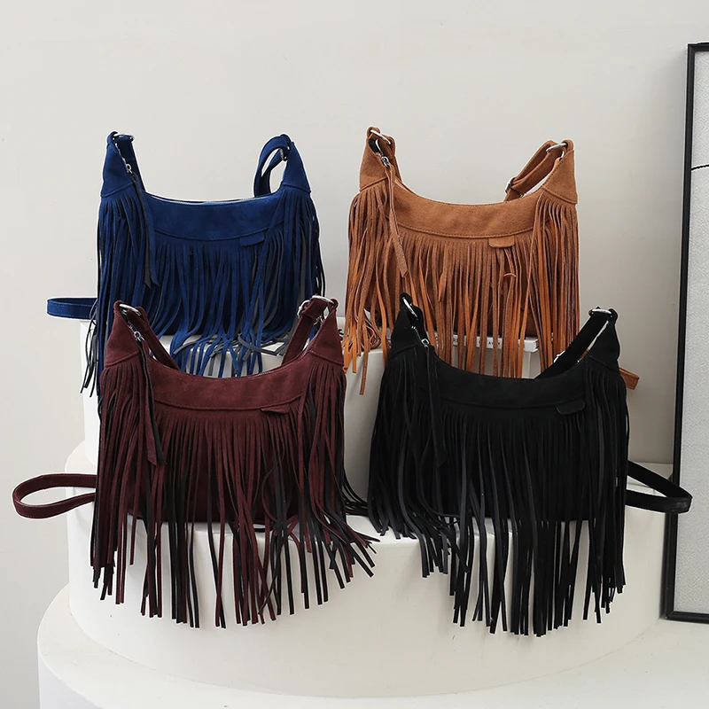 Fashion Tassel Shoulder Bag for Women High Quality Deerskin Armpit Bag Women Retro Purse Crossbody Bag Bohemian Handbag Satchel - Image 6