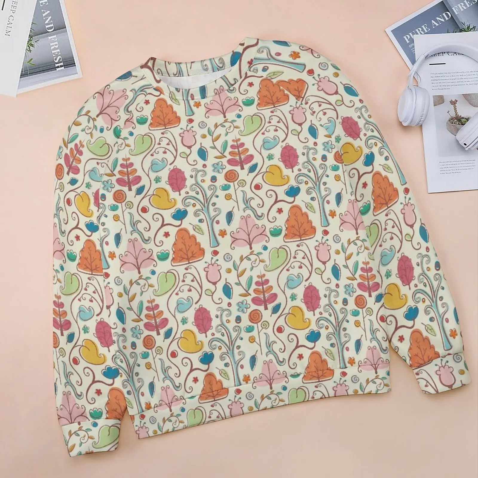 

Raglan Round Neck Sweater WomanHotPlant Pattern Color Women's top sweater animal cartoon pattern street girl sleeve round neck T