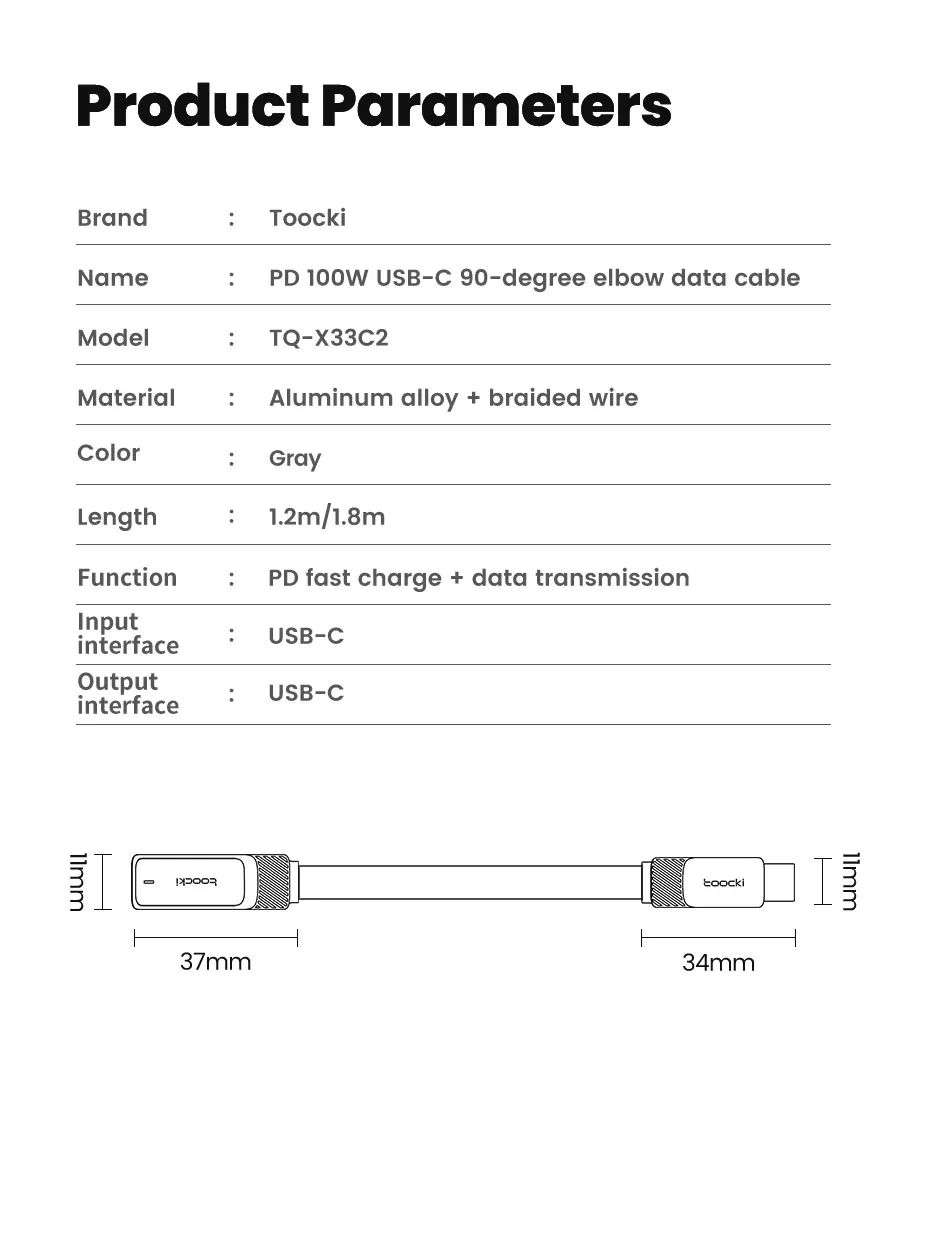 90 Degree USB C to USB C Cable PD 100W 5A Fast Charging Type C Cable for Laptop