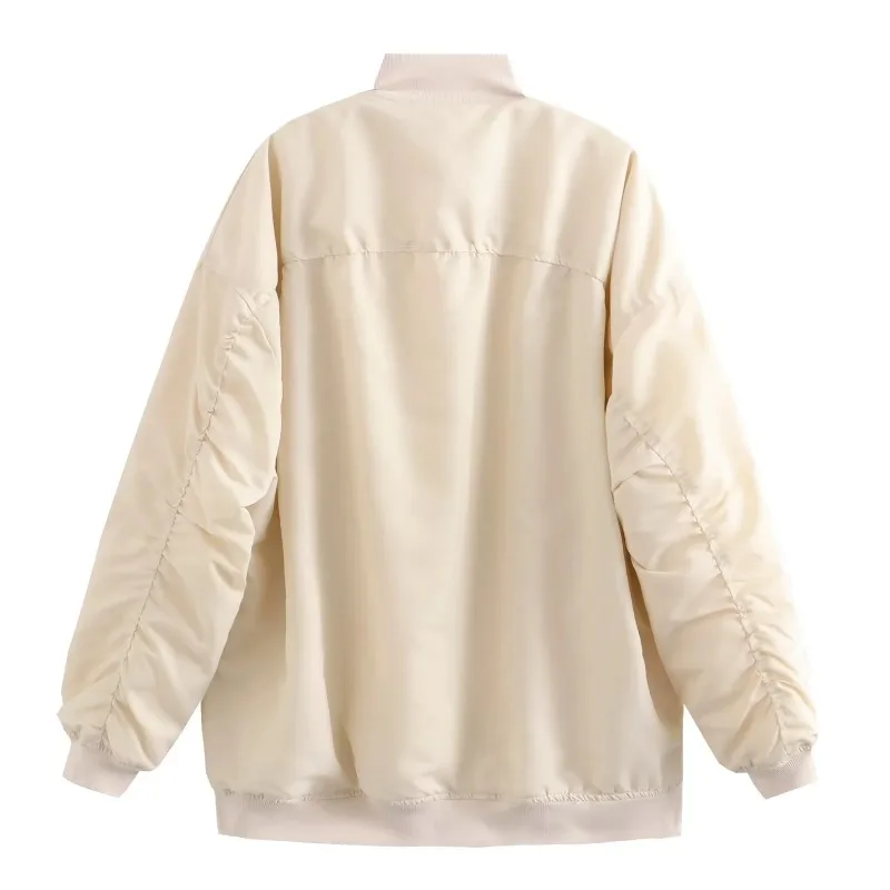 Autumn and Winter Women's Round Neck Patchwork Pockets Zipper Loose Cardigan Fashion Casual Elegant Commuter Long Sleeve Coat