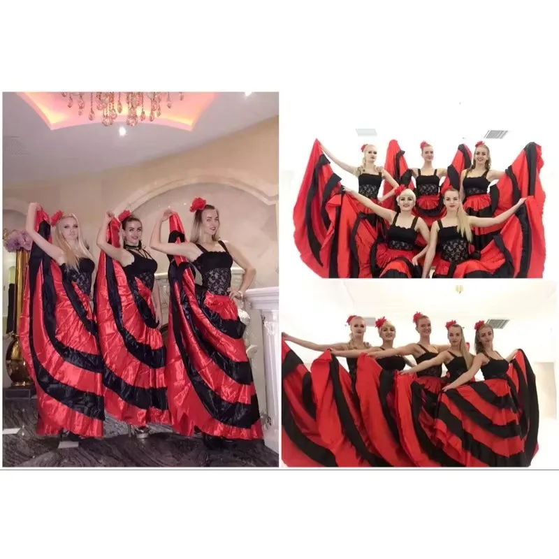 Spanish Bull Dance Skirt Belly Dance Flamenco Dress Skirt Opening Large Swing Performance Dress Women Flamenco Dresses Social Dance Skirt