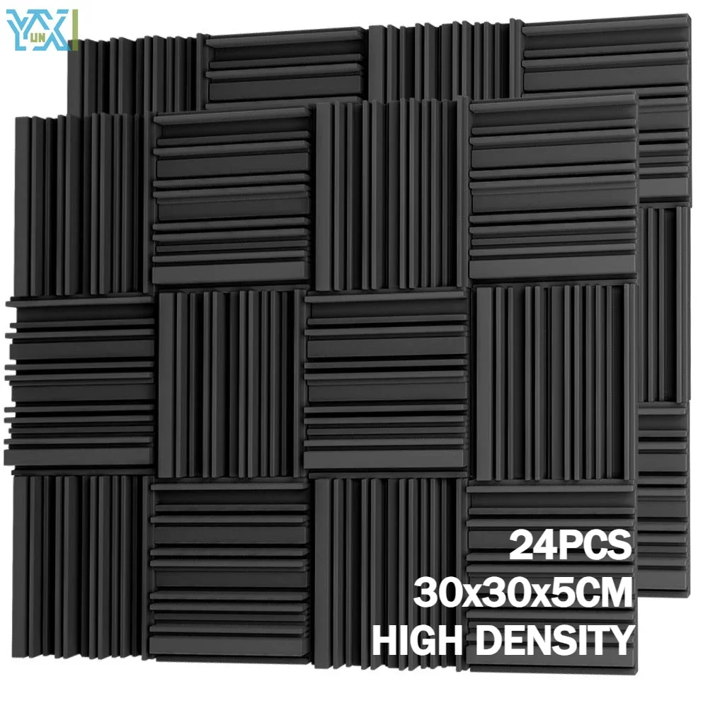 YUNGHTS-Panneaux de Mousse Acoustique à Large Bande, Panneaux Muraux d'Isolation Acoustique, Éponge Insonorisante, Haute Densité, Studio, Noir, 30x30x5cm, 24