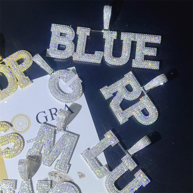 Hiphop Iced Moissanite Combine Letter Pendant Men Women 925 Sterling Silver Moissanite Diamond Alphabet Pendant Custom Jewelry