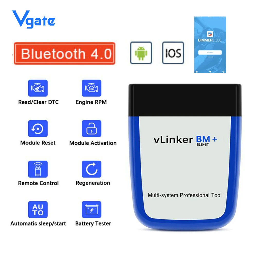 Vgate vLinker BM+ ELM327 V2.2 BimmerCode BimmerLink Auto Code Reader Diagnostic Tool Car Scanner OBD2 Bluetooth 4.0 3.0