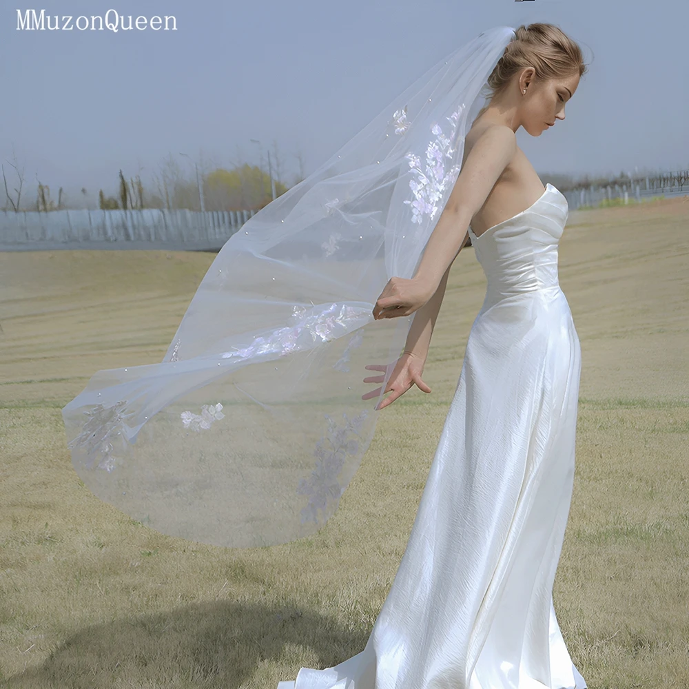 

MMQ M113 Embroidery Veil With Pearl Deco Tulle Comb Veil For Bride Wedding Bride Party Accessories velos de novia lujo 2024