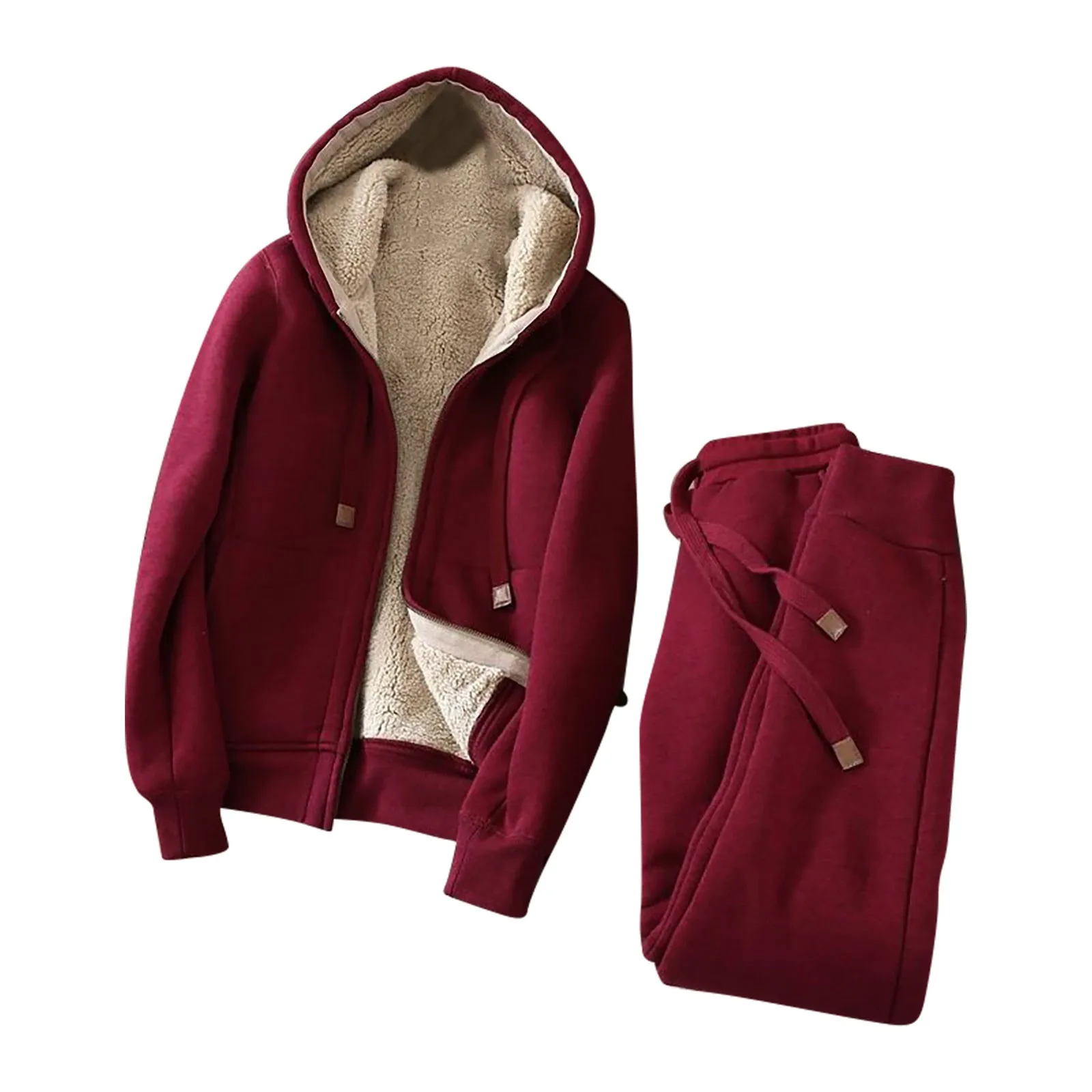 

Two Piece Sets Women Elegant Solid Sets For Women Warm Hoodie Zipper Sweatshirts+Long Pant Ladies Ensemble Autumn Winter