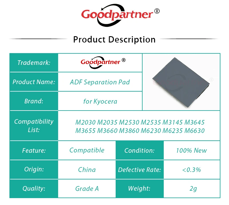 ADF Separation Pad 1X 302LW07100 For Kyocera M2030-M6630