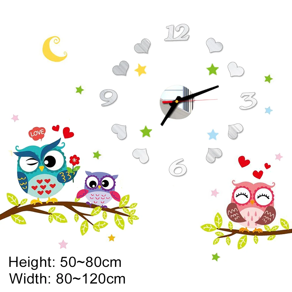 2022 Children'S Room 3D Diy Wall Clock Modern Home Decoration Owl  Art Sticker Decal Acrylic Quartz Watch Living Wall Clocks 