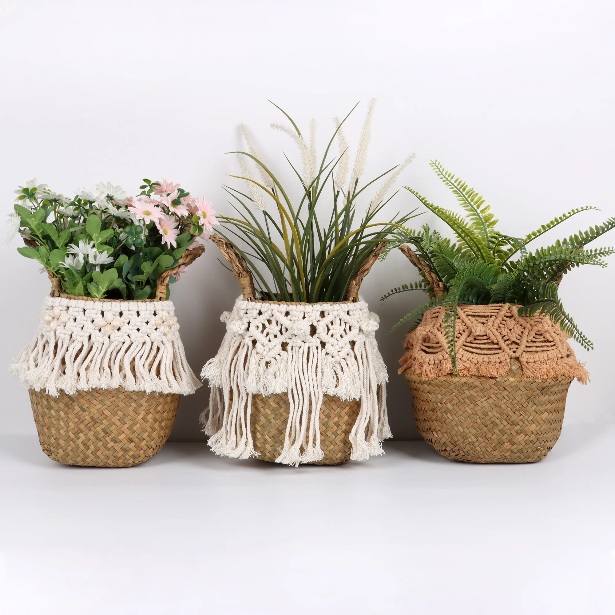 Cestas De Mimbre Decorativas Rattan Basket Bohemian Tassel Wicker Basket Garden with Macrame Tassel Home Organizer Panier Osier 3