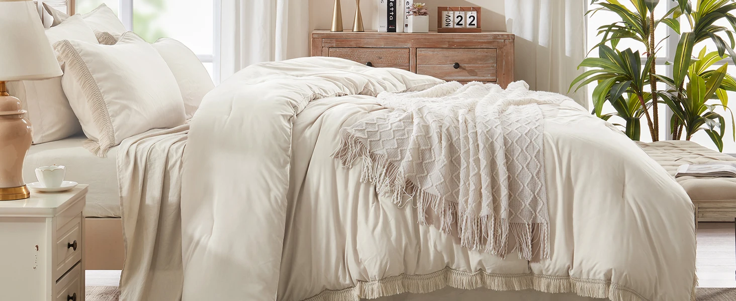 Tassel Beige comforter set 7 Pieces