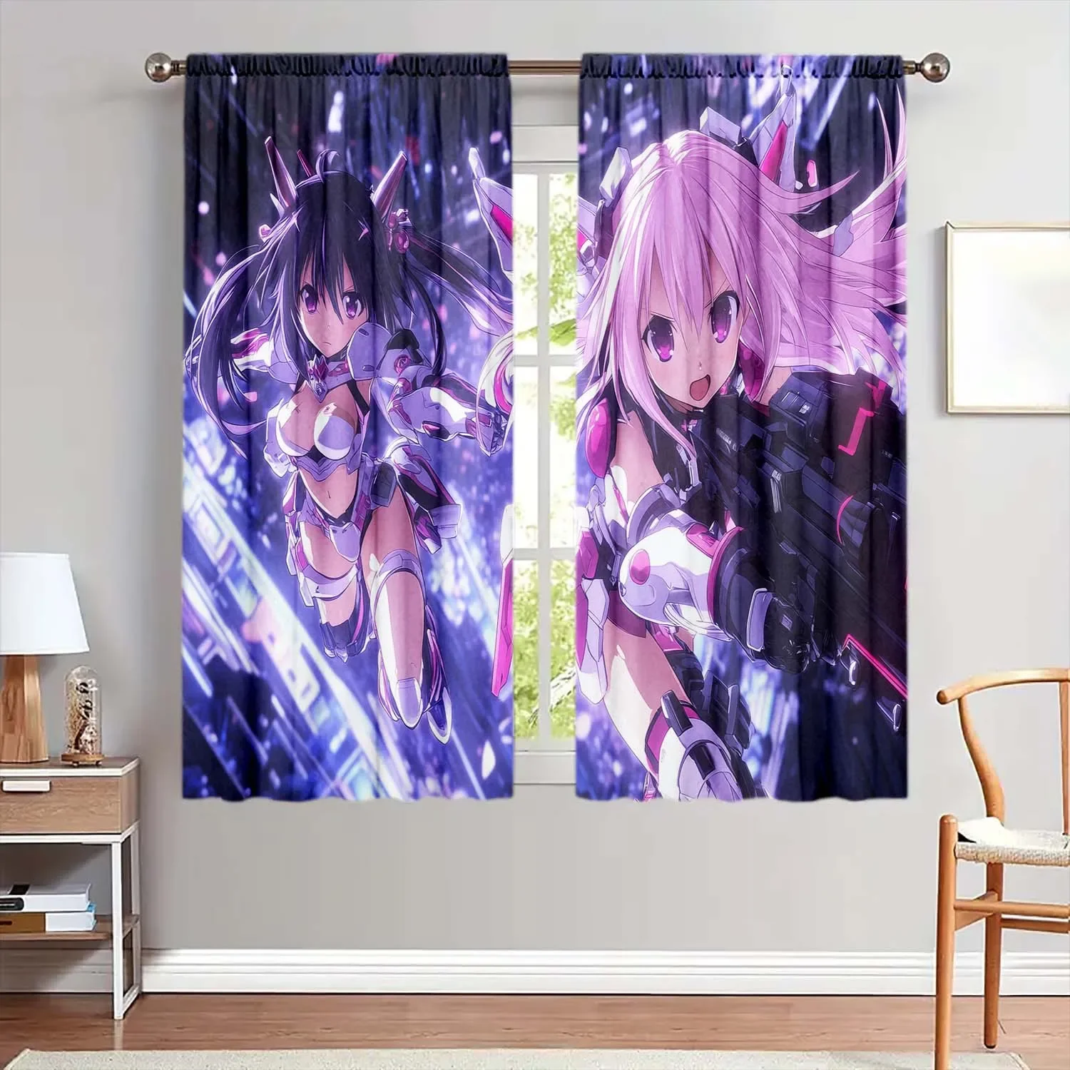 2-Panel Purple Anime Characters Pattern Window Curtains - Artistic Home Decoration Curtains, All Season Decorative Curtains 4
