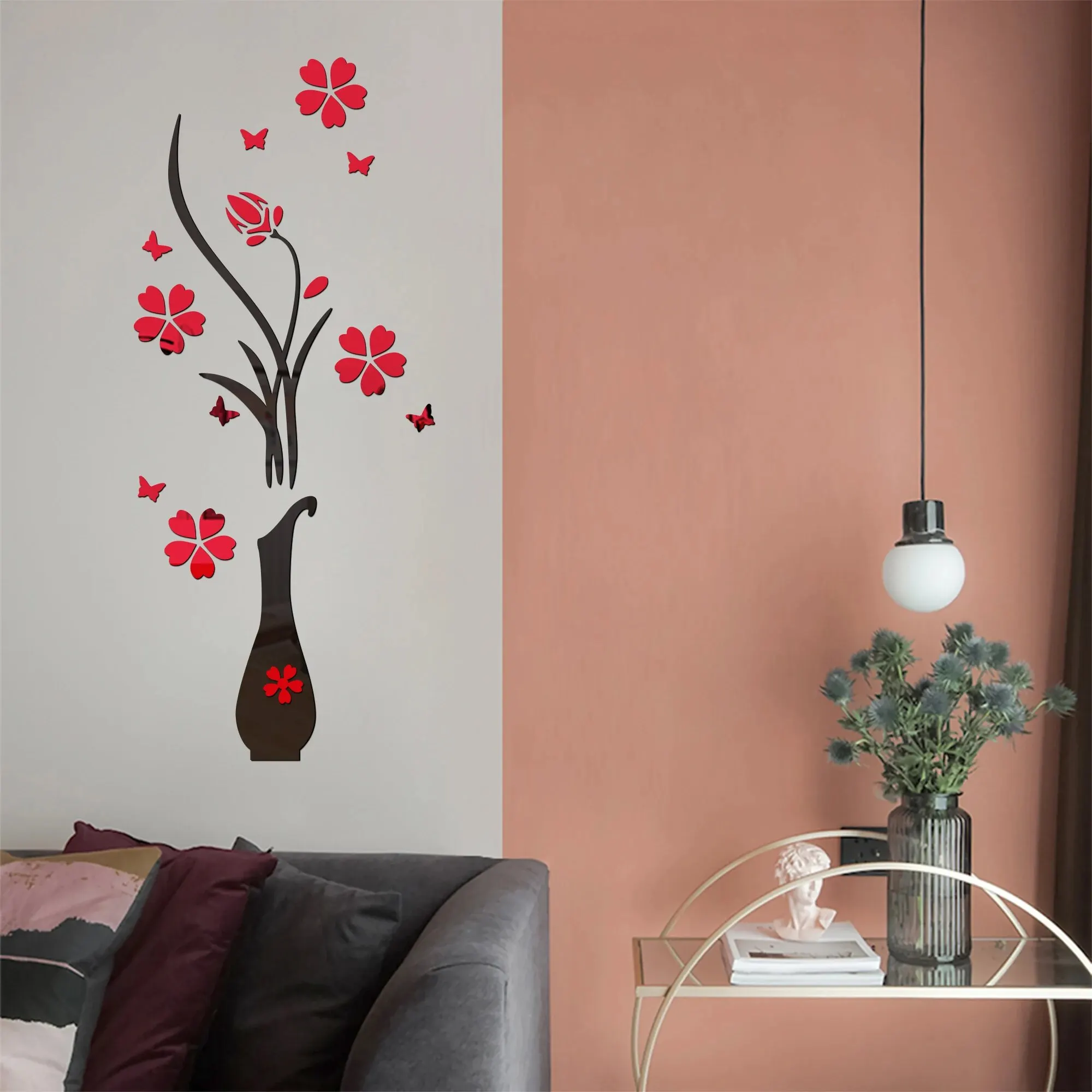 Wall Stickers Vase Plum Blossom 3D Crystal Stereoscopic Wall Sticker Living Room Background Wall Foyer Home Decoration