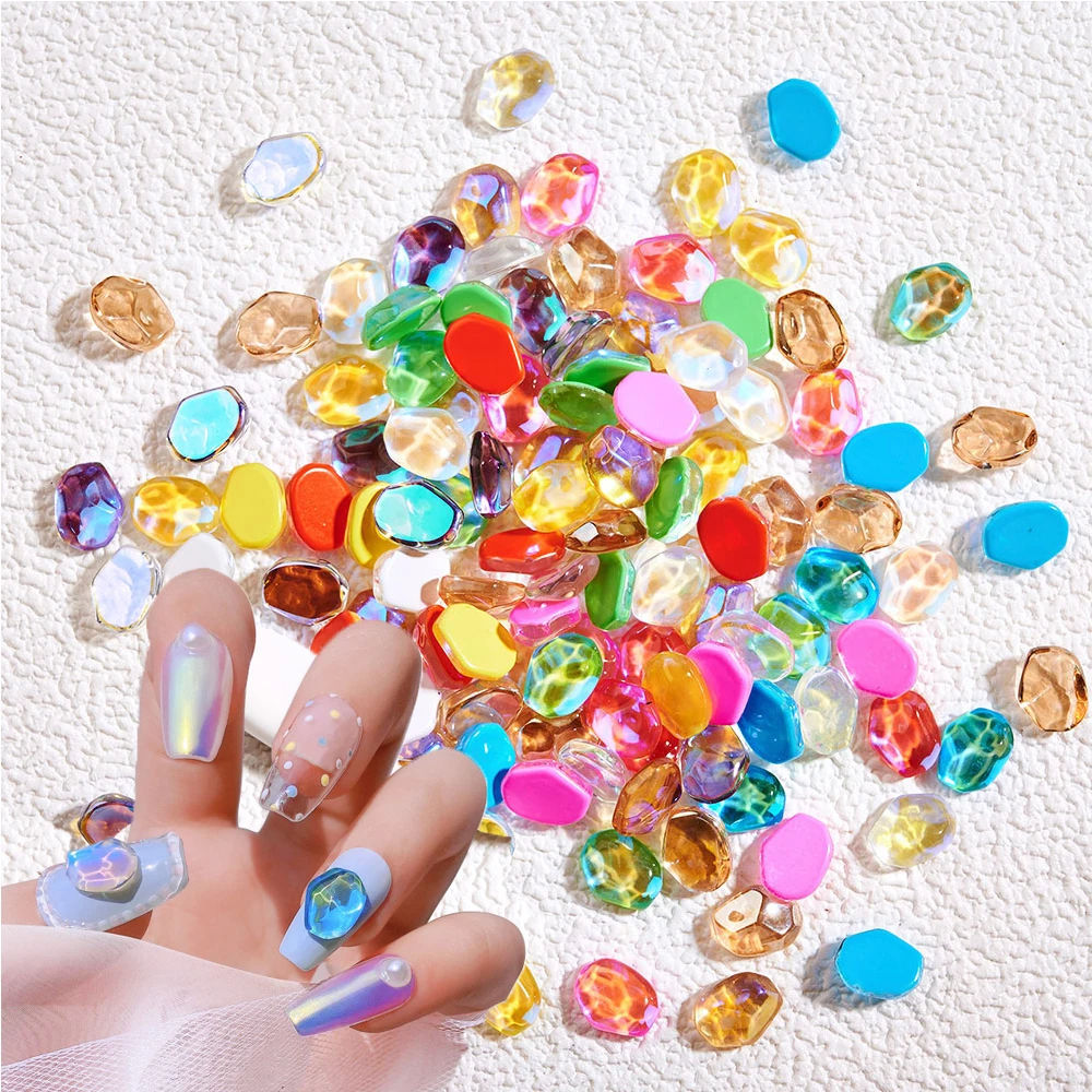 

50pcs/lot Ice Shape Aurora Nail Charms Diamond Glitter 8*10mm Crystal Rhinestones 3D Nail Art Decorations Nail Glass Stones