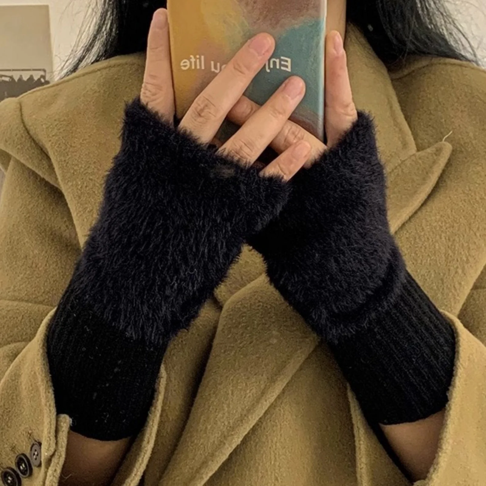 2PCS Winter Fuzzy Fingerless Gloves, Soft Knit Fur Wrist Warmers,Multi-Color Women's Hand Accessories,Cozy Cold Weather Gloves