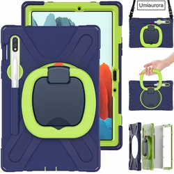 Enhanced Shockproof Tablet Case with Rotating Hand Ring and Stand for S9 Ultra 14.6 inch (Dark Blue Green)